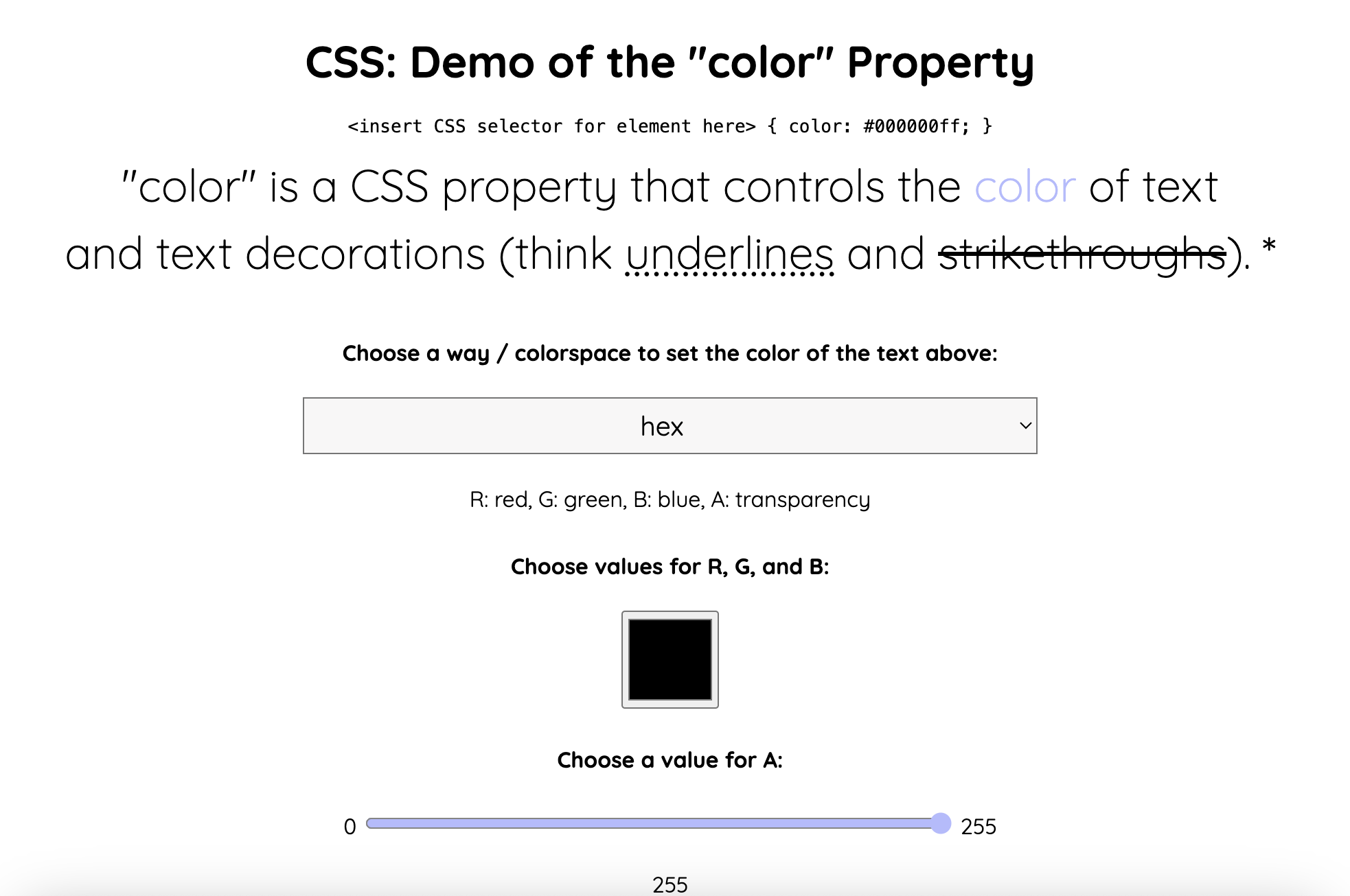 demo of the CSS color property